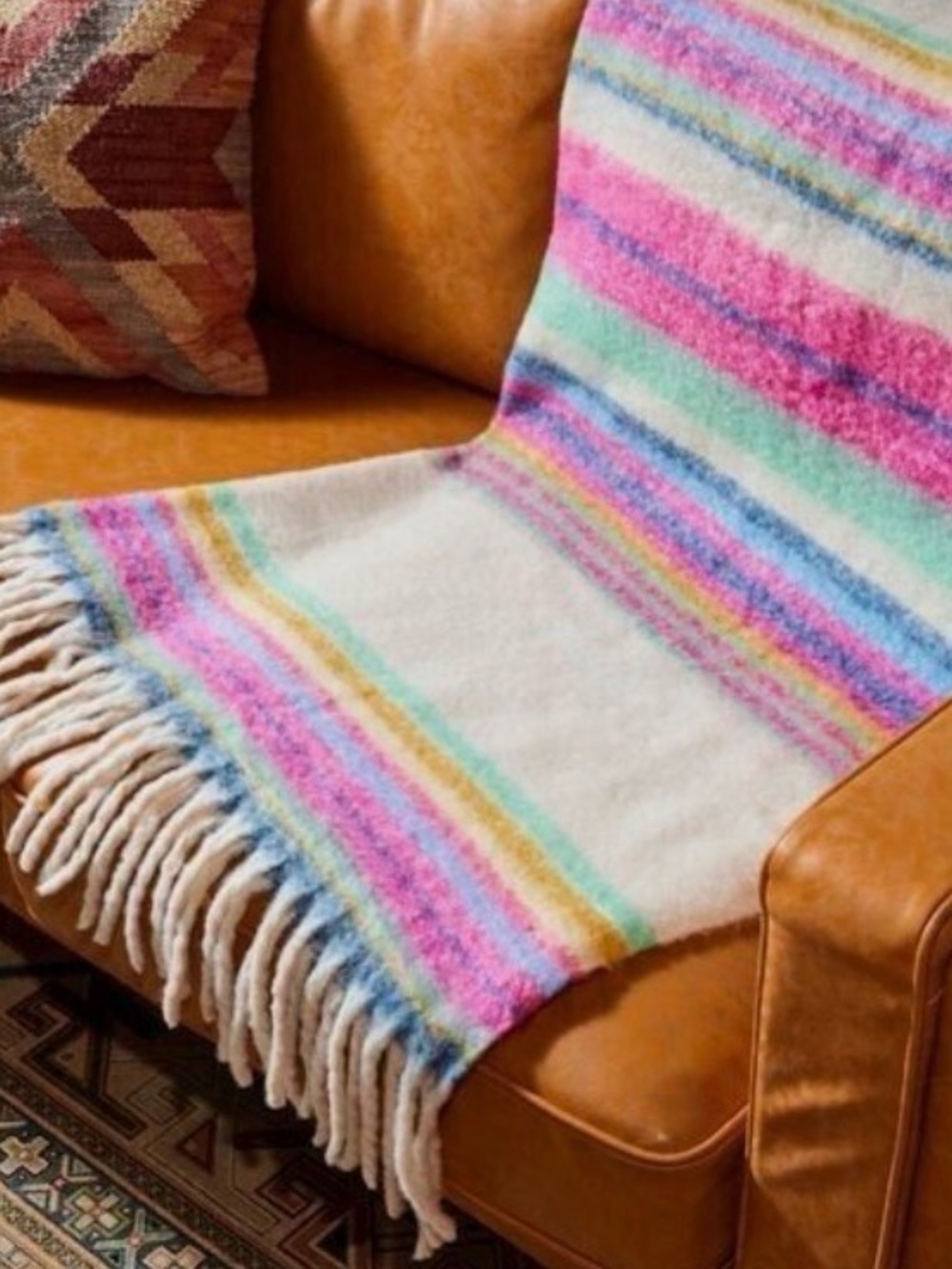 NWT‎ Free People Skye Stripe Fringe Throw Blanket Cozy